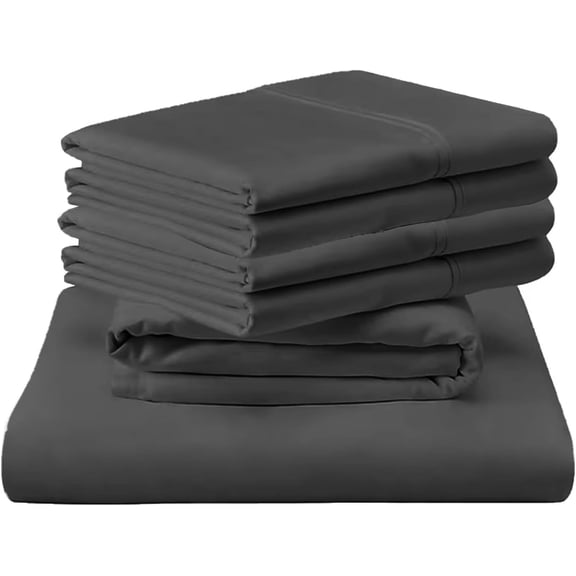 ABORN 300 Thread Count Organic Cotton Bedsheet 6 PC Twin Dark Grey 10" Deep Pockets