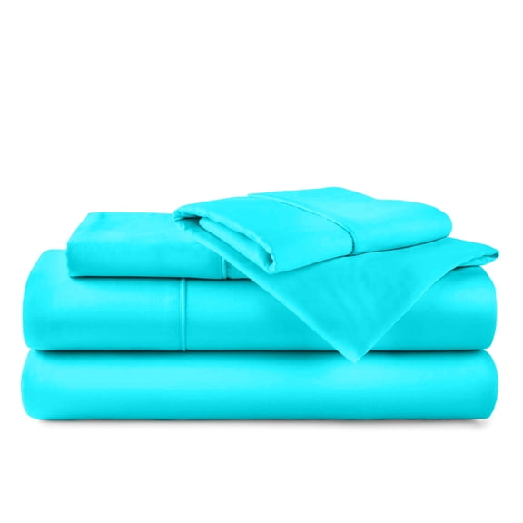 ABORN 400-TC Egyptain Cotton Adult Bedsheet [4 PCs RV Short King, Turquoise Blue] 12" Deep Pockets