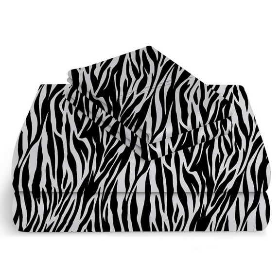ABORN 400-TC Egyptain Cotton Adult Bedsheet [4 PCs RV Short King, Zebra Print] 10" Deep Pockets