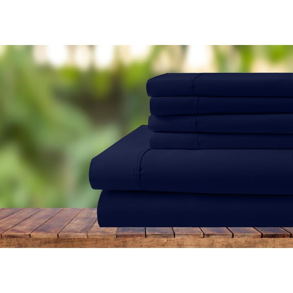 ABORN 6 PC Adult Bedsheet Organic Cotton 800 Thread Count 10" Deep Pocket Navy Blue Alaskan King