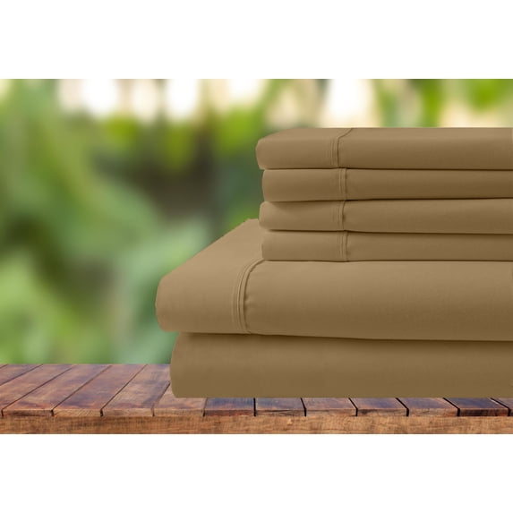 ABORN 6 PC Adult Bedsheet Organic Cotton 800 Thread Count 10" Deep Pocket Taupe Full