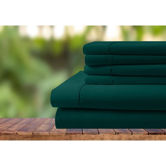 ABORN 6 PC Adult Bedsheet Organic Cotton 800 Thread Count 10" Deep Pocket Teal Blue King
