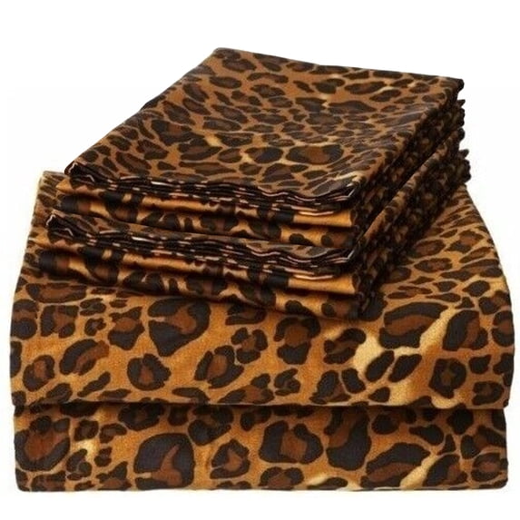 ABORN 6 PC Adult Bedsheet Organic Cotton 800 Thread Count 24" DEEP POCKET Leopard Print Short Queen