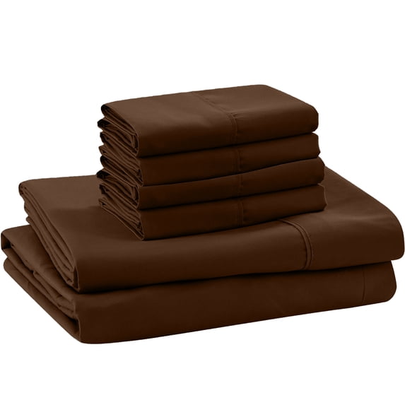 ABORN 600-TC 100% Egyptian Cotton Bedsheet |6-PC - King, Chocolate| 28" Deep Pocket