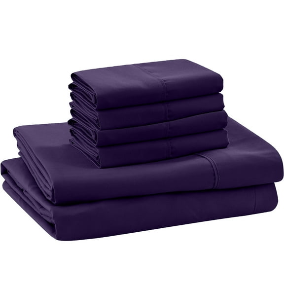 ABORN 600-TC 100% Egyptian Cotton Bedsheet |6-PC - King, Plum| 10" Deep Pocket