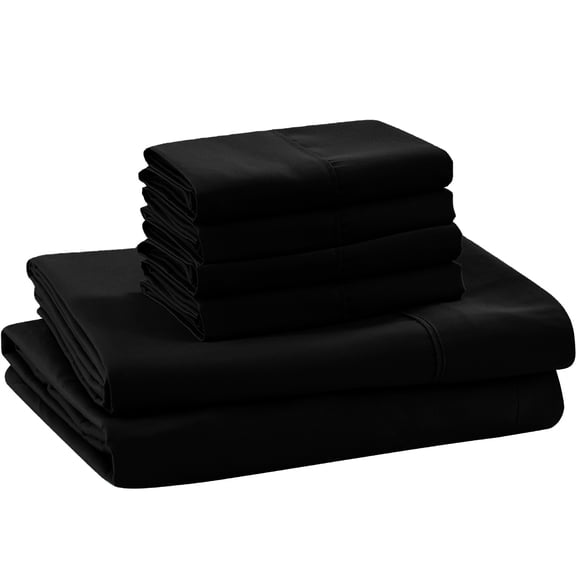 ABORN 600-TC 100% Egyptian Cotton Bedsheet |6-PC - Short Queen, Black| 15" Deep Pocket