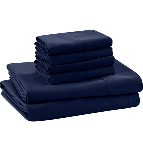 ABORN 600-TC 100% Egyptian Cotton Bedsheet |6-PC - Short Queen, Navy Blue| 15" Deep Pocket