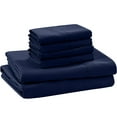 thumbnail image 1 of ABORN 600-TC 100% Egyptian Cotton Bedsheet |6-PC - Twin, Navy Blue| 15" Deep Pocket, 1 of 8