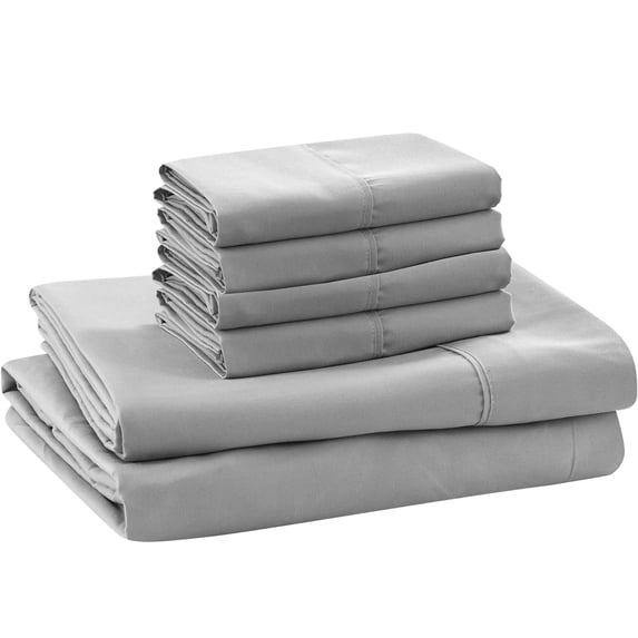 ABORN 600-TC 100% Egyptian Cotton Bedsheet |7-PC Split King, Light Grey| 24" Deep Pocket