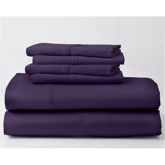 ABORN 700-Thread-Count, Egyptian Cotton, 6 PC Short King Plum 10" Deep Pockets Adult Bedsheet