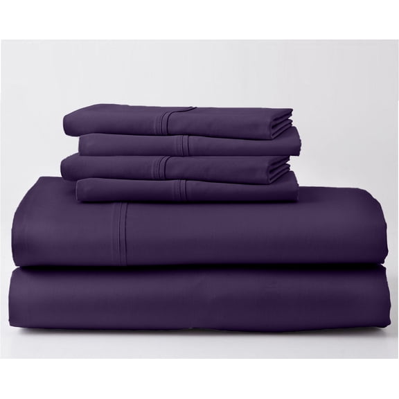 ABORN 700-Thread-Count, Egyptian Cotton, 6 PC Short Queen Plum 15" Deep Pockets Adult Bedsheet