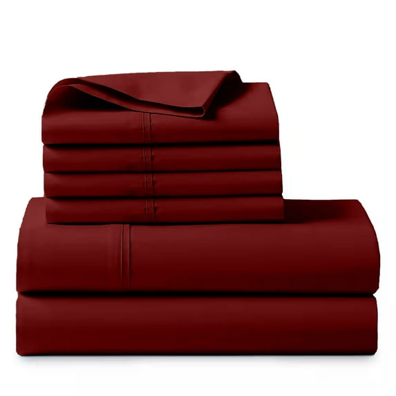 ABORN 800 TC Giza Egyptian Cotton 6 PC Adult Bedsheet Burgundy California King 20" Deep Pocket