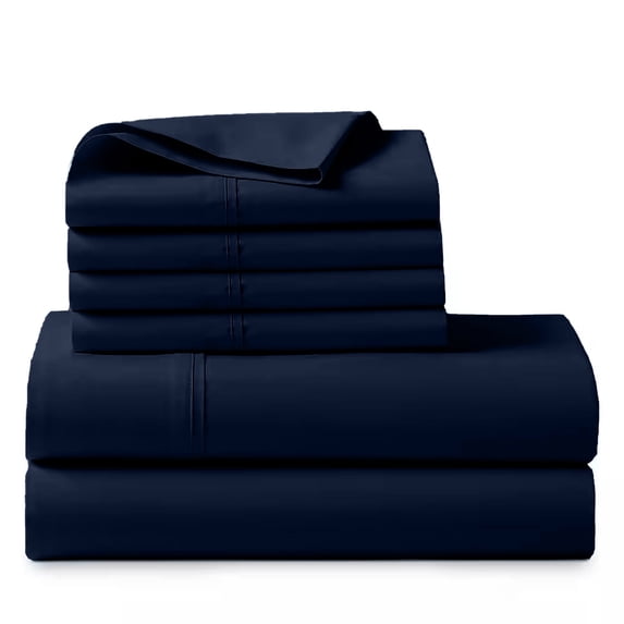 ABORN 800 TC Giza Egyptian Cotton 6 PC Adult Bedsheet Navy Blue RV Short Queen 28" Deep Pocket