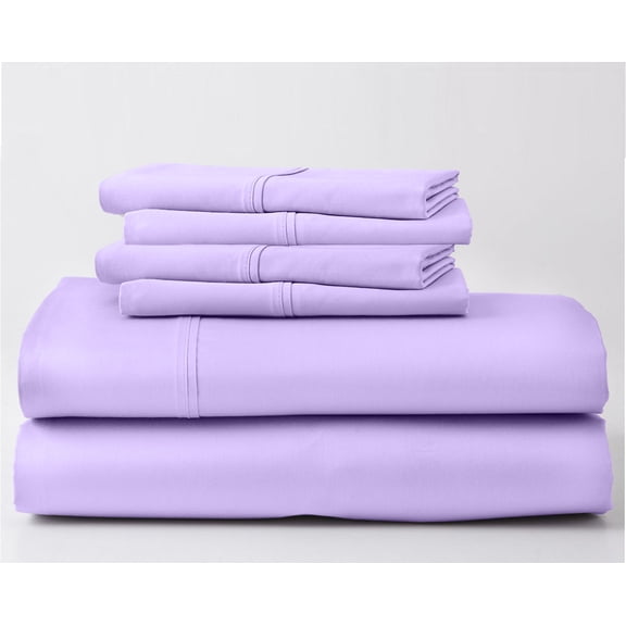 ABORN 800-Thread-Count, 100% Egyptian Cotton, 6 PC Full-XL Lilac 18" Deep Pockets