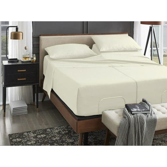 ABORN Giza Egyptian Cotton 800 Thread Count 5 PC Split CalKing Bedsheet 28" Deep Pocket - Ivory