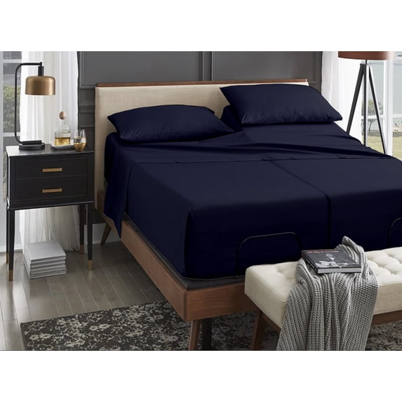 ABORN Giza Egyptian Cotton 1000 Thread Count 5 PC Split Queen Bedsheet 12" Deep Pocket - Navy Blue