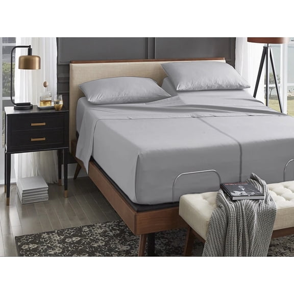 ABORN Giza Egyptian Cotton 1000 Thread Count 5 PC Split Queen Bedsheet 24" Deep Pocket - Light Grey