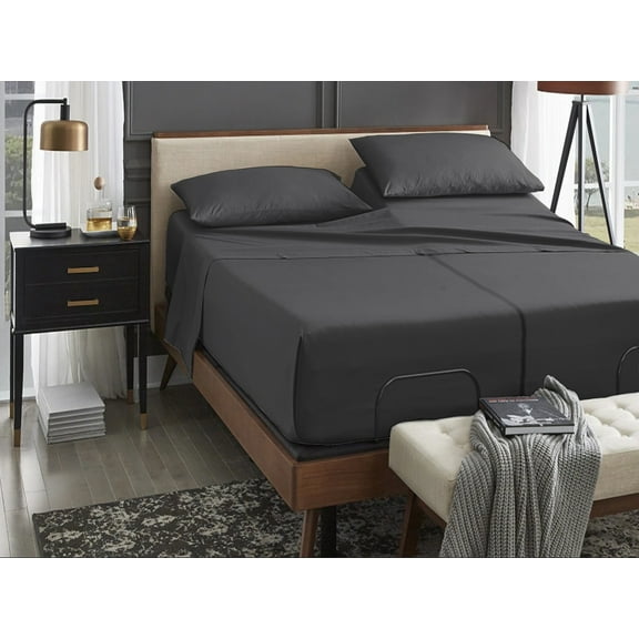 ABORN Giza Egyptian Cotton 400-TC 5 PC Split King Adult Bedsheet 15" Deep Pocket Dark Grey