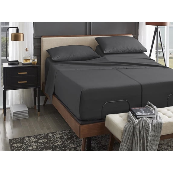 ABORN Giza Egyptian Cotton 700 Thread Count 5 PC Split King Bedsheet 28" Deep Pocket - Dark Grey