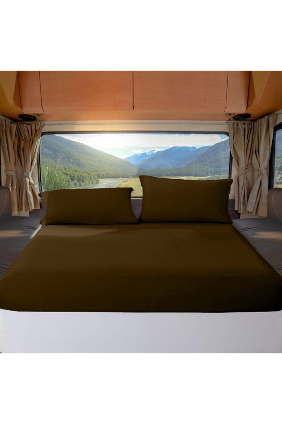 RV Camper King 72"X80" Giza-Egyptian-Cotton 800 TC Bedsheet 12" Deep Pockets 4-PC Chocolate