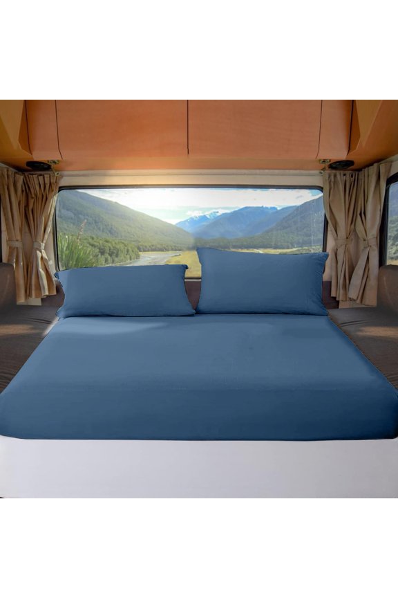 RV Short King 72" X 75" Giza-Egyptian-Cotton 800 TC Bedsheet 12" Deep Pockets 4-PC Mediterranean Blue