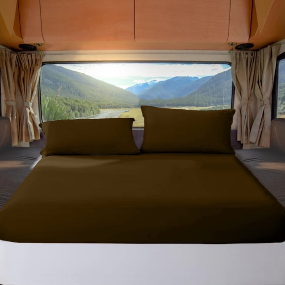 ABORN RV Short King 72" X 75" Giza-Egyptian-Cotton 800 TC Bedsheet 8" Deep Pockets 4-PC Chocolate