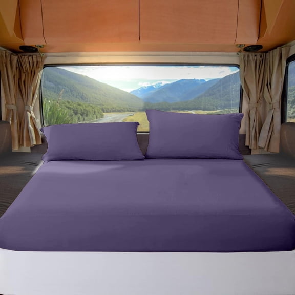 ABORN RV Short King 72" X 75" Giza-Egyptian-Cotton 800 TC Bedsheet 8" Deep Pockets 4-PC Plum