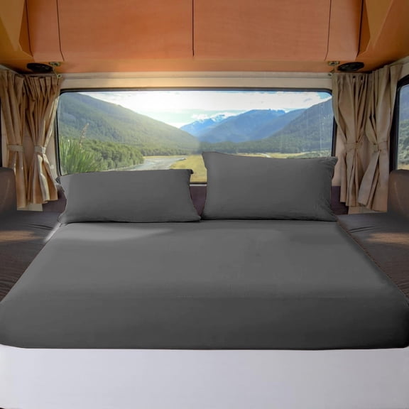 ABORN RV Short Queen 60" X 75" Giza-Egyptian-Cotton 800 TC Bedsheet 10" Deep Pockets 4-PC Dark Grey