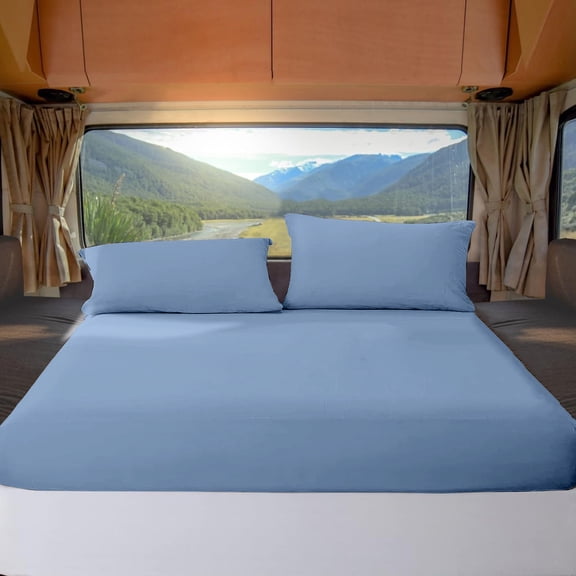 ABORN RV Short Queen 60" X 75" Giza-Egyptian-Cotton 800 TC Bedsheet 12" Deep Pockets 4-PC Light Blue