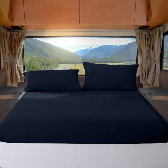 ABORN RV Three Quarter 48" X 75" Giza-Egyptian-Cotton 700 TC Bedsheet 12" Deep Pockets 4-PC Navy Blue