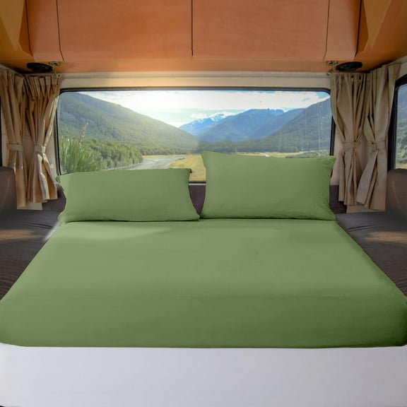 ABORN RV Three Quarter 48" X 75" Giza-Egyptian-Cotton 700 TC Bedsheet 12" Deep Pockets 4-PC Sage Green