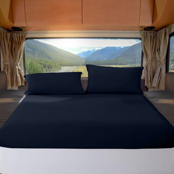 ABORN RV Twin 28” X 75” Giza-Egyptian-Cotton 800 TC Bedsheet 12" Deep Pockets 4-PC Navy Blue
