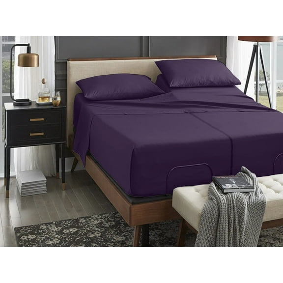 ABORN Split King, 600-TC 100% Giza Egyptian Cotton, 5 PC Bedsheet 15" Deep Pocket - Plum
