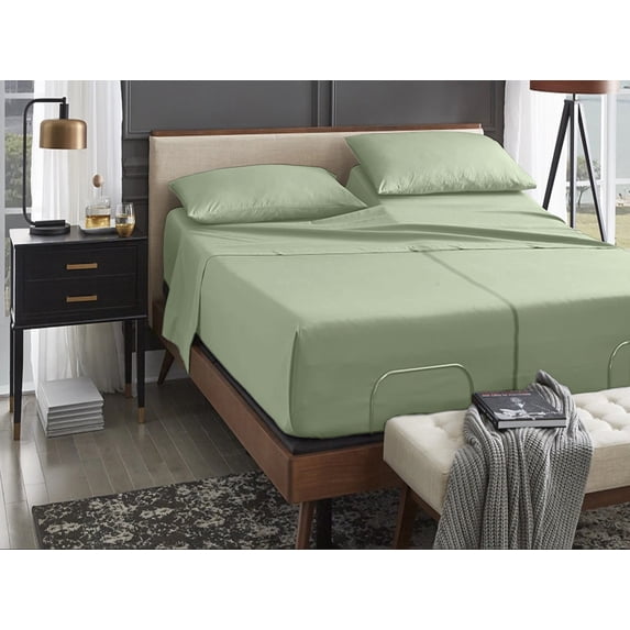 ABORN Split King, 600-TC 100% Giza Egyptian Cotton, 5 PC Bedsheet 15" Deep Pocket - Sage