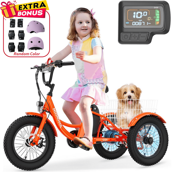 ABORON 16" Kids Electric Trike for Boys Girls, 35 Miles 250W 24V Fat Tire Electric Tricycle, 3 Wheels Motored Bicycle, Aluminum Frame Electric Tricycle Etrike with Removable Battery and Basket