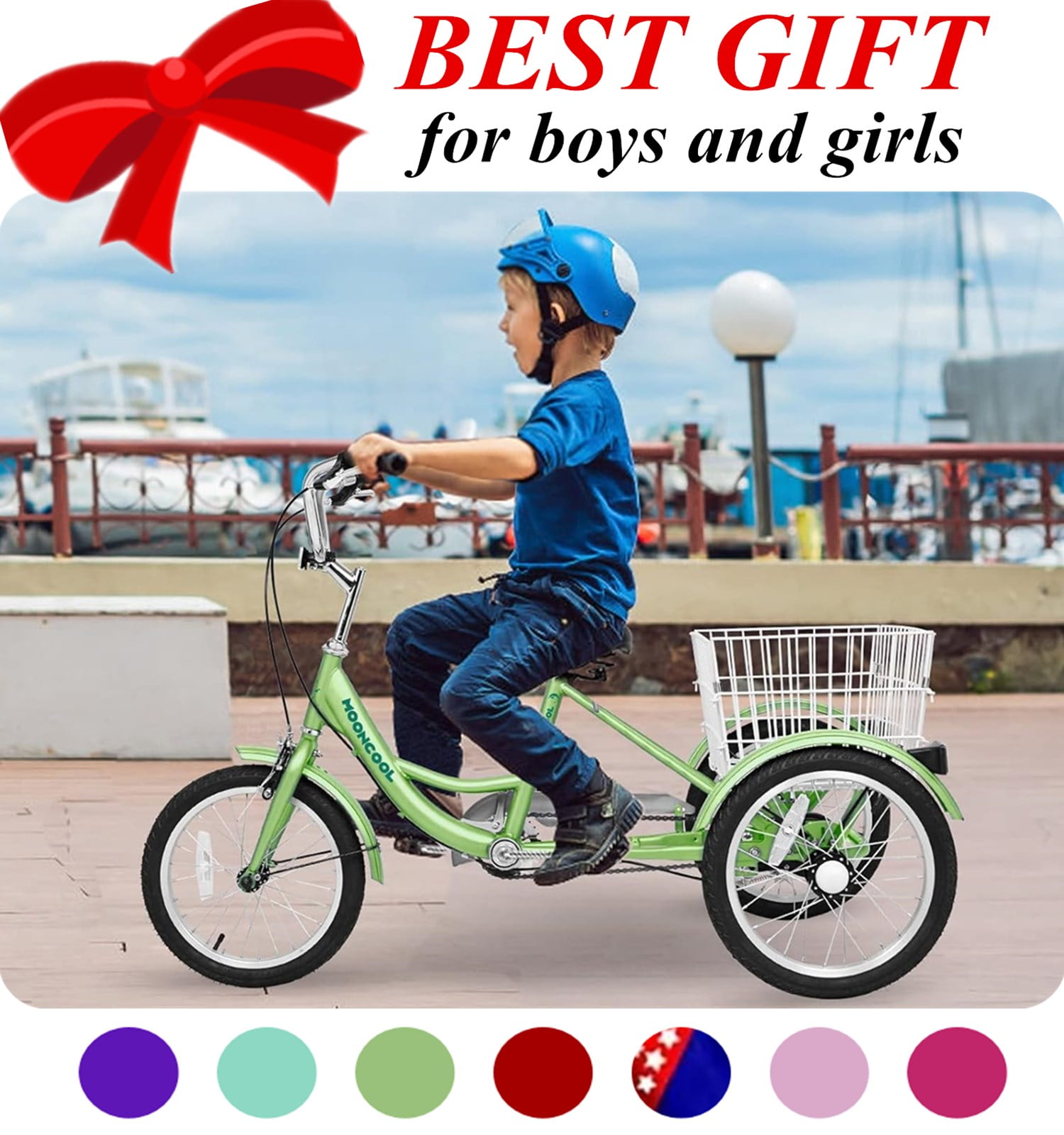 ABORON 16 inch Tricycle, Perfect for Beginner Riders, Single Speed 3 Wheel Bikes, Three-Wheeled Bicycles with Adjustable Height and Rear Basket