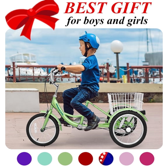 ABORON 16 inch Tricycle, Perfect for Beginner Riders, Single Speed 3 Wheel Bikes, Three-Wheeled Bicycles with Adjustable Height and Rear Basket