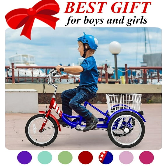 ABORON 16 inch Tricycle, Perfect for Beginner Riders, Single Speed 3 Wheel Bikes, Three-Wheeled Bicycles with Adjustable Height and Rear Basket