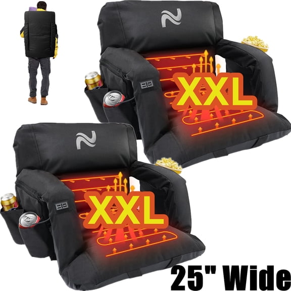 ABORON 2 Pack Dual-Heated Stadium Seats for Bleachers with Back Support & Thicker Padded Cushion Extra Wide 25 Inch, Outdoor Waterproof Stadium Seat Portable Bleacher Chair with 6 Reclining Positions