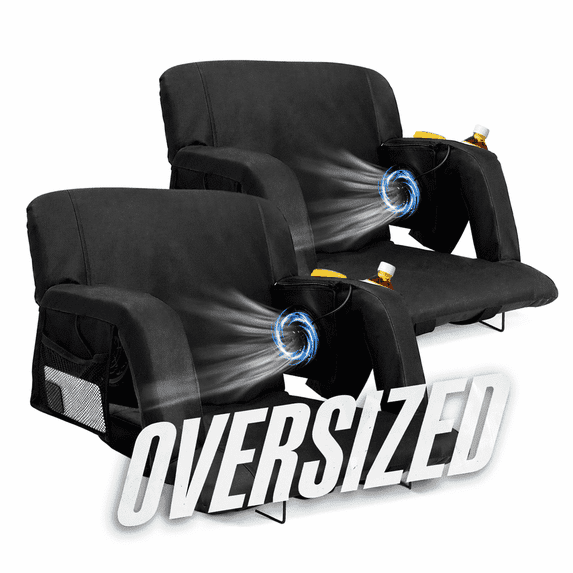 ABORON Oversized Stadium Seats with Fans and Back Support for Bleachers, 25" Wide Portable Reclining Stadium Seat with Padded Cushion, Lightweight Backpack Stadium Seat for Adults - 2 Pack