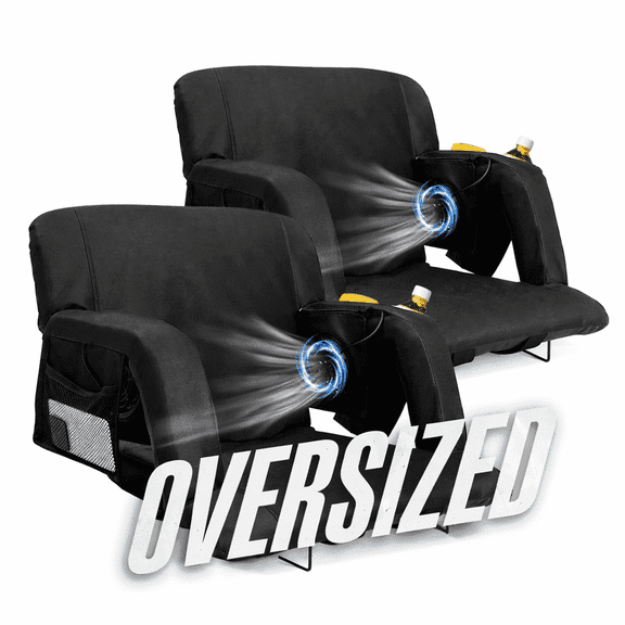ABORON Oversized Stadium Seats with Fans and Back Support for Bleachers, 25" Wide Portable Reclining Stadium Seat with Padded Cushion, Lightweight Backpack Stadium Seat for Adults - 2 Pack