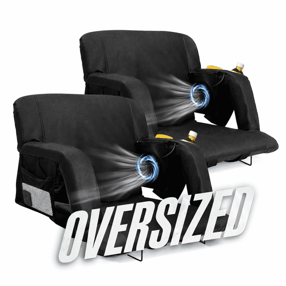 ABORON Oversized Stadium Seats with Fans and Back Support for Bleachers, 25" Wide Portable Reclining Stadium Seat with Padded Cushion, Lightweight Backpack Stadium Seat for Adults - 2 Pack
