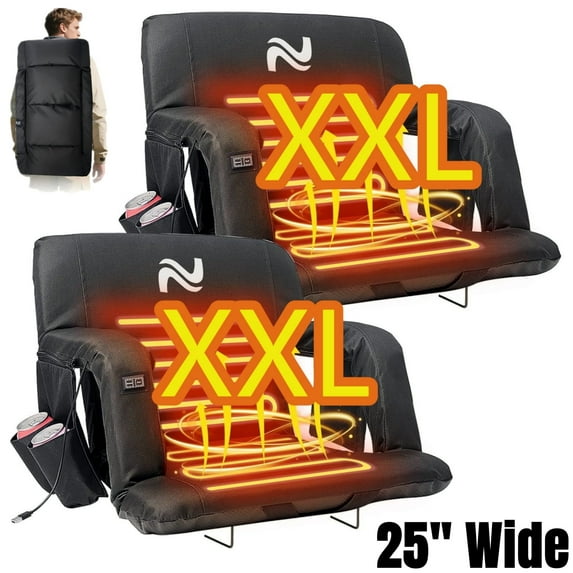 ABORON 2 Pack Dual-Heated Stadium Seats for Bleachers with Back Support Extra Wide 25 Inch, Outdoor Waterproof Stadium Seat Portable Bleacher Chair with 6 Reclining Positions