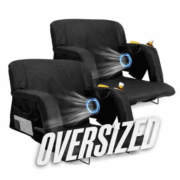 Aboron Oversized Stadium Seats with Fans and Back Support for Bleachers, 25" W Portable Reclining Stadium Seat w/ Padded Cushion & Pockets, Backpack Stadium Seat w/ Shoulder Straps for Adults 2 Pack