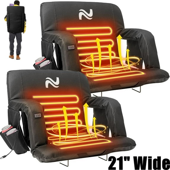 ABORON 2 Pack Dual-Heated Stadium Seats for Bleachers with Back Support Wide 21 Inch, Portable Stadium Seat Bleacher Chair with 6 Reclining Positions, Armrest, Stadium Chair for Outdoor