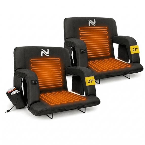 ABORON 2 Pack Dual-Heated Stadium Seats for Bleachers with Back Support Wide 21 Inch, Portable Stadium Seat Bleacher Chair with 6 Reclining Positions, Armrest, Stadium Chair for Outdoor