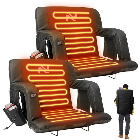 ABORON 2 Pack Dual-Heated Stadium Seats for Bleachers with Back Support Wide 21 Inch, Portable Stadium Seat Bleacher Chair with 6 Reclining Positions, Armrest, Stadium Chair for Outdoor