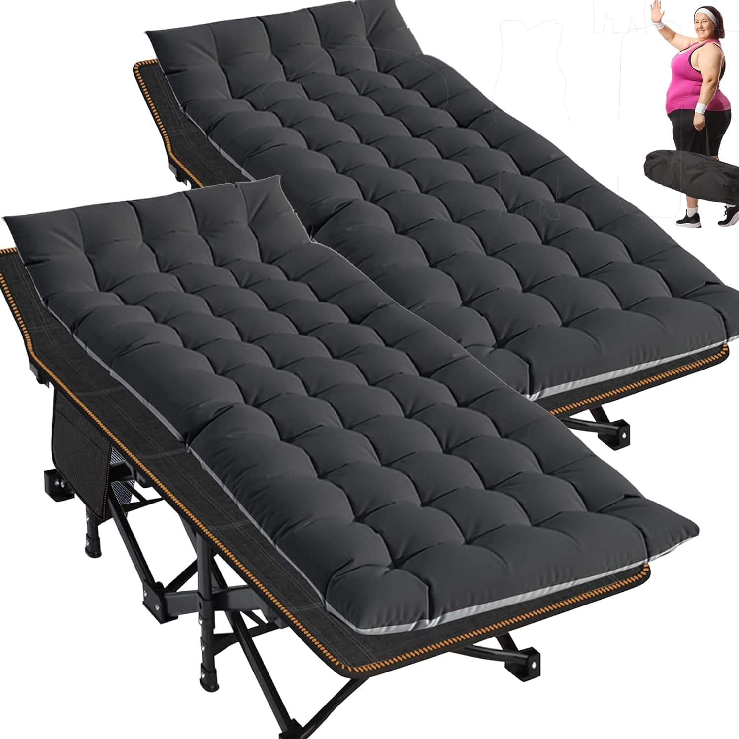 ABORON 2 Pack Folding Camping Cot for Adults, Heavy Duty Folding Cots with 2 Sided Cushion