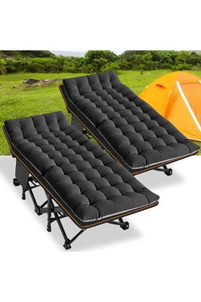 2 Pack Folding Camping Cot for Adults, Heavy Duty Folding Cots with 2 Sided Cushion & Carry Bag, Portable Sleeping Cot Bed, Over 900 lbs Weight Capacity