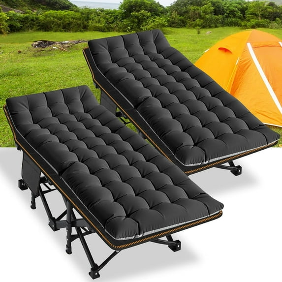 ABORON 2 Pack Folding Camping Cot for Adults, Heavy Duty Folding Cots with 2 Sided Cushion & Carry Bag, Portable Sleeping Cot Bed, Over 900 lbs Weight Capacity